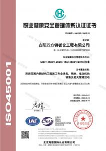 職業(yè)健康安全管理體系認(rèn)證證書(shū)